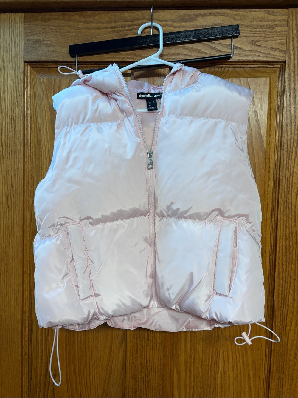 Charlotte Russe Light Pink Quilted Puffer Vest with Hood